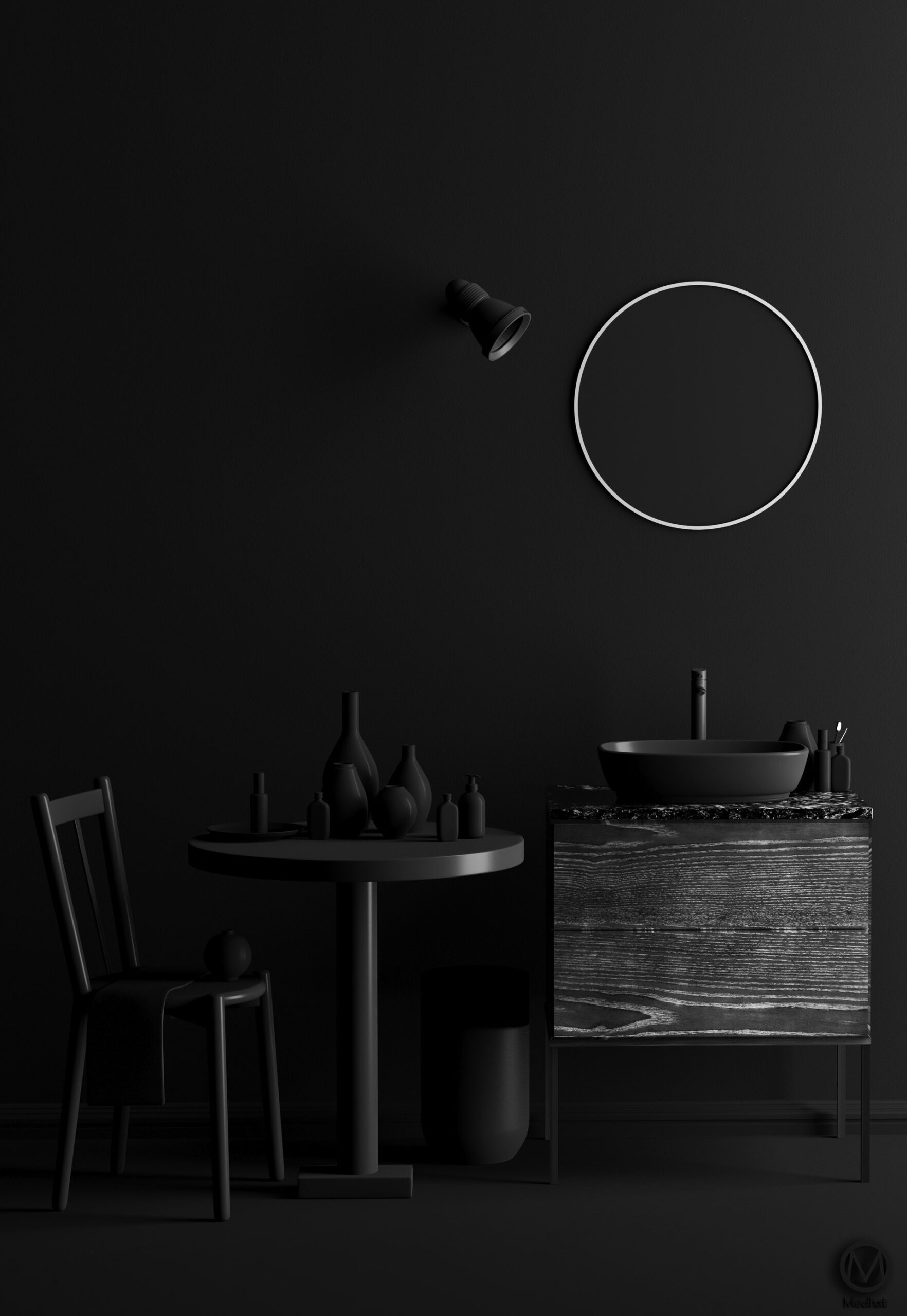 Dark color table and chair